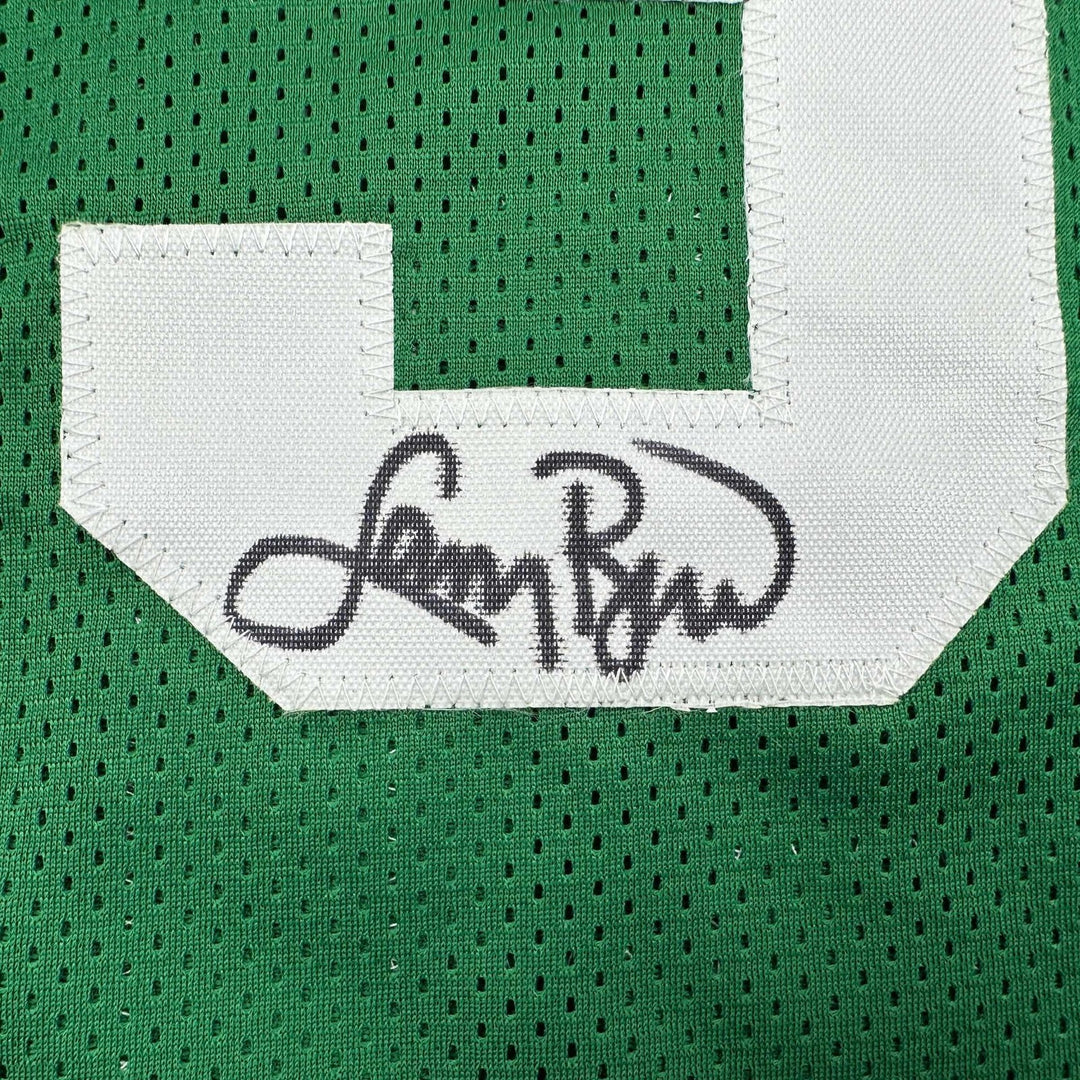 Autographed/Signed Larry Bird Boston Green Jersey Beckett BAS COA