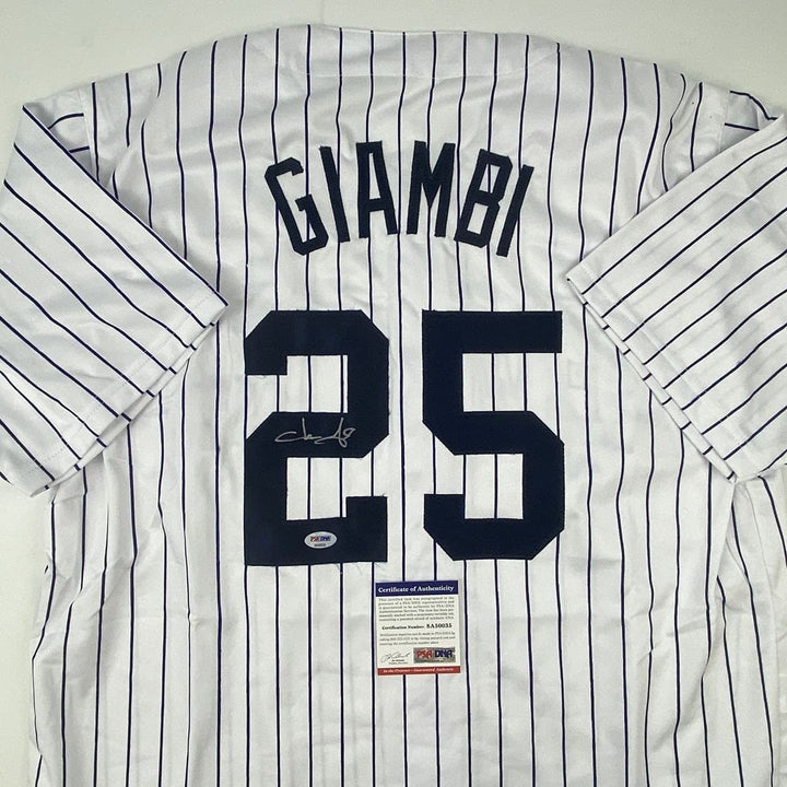 Autographed/Signed Jason Giambi New York Pinstripe Jersey PSA/DNA COA
