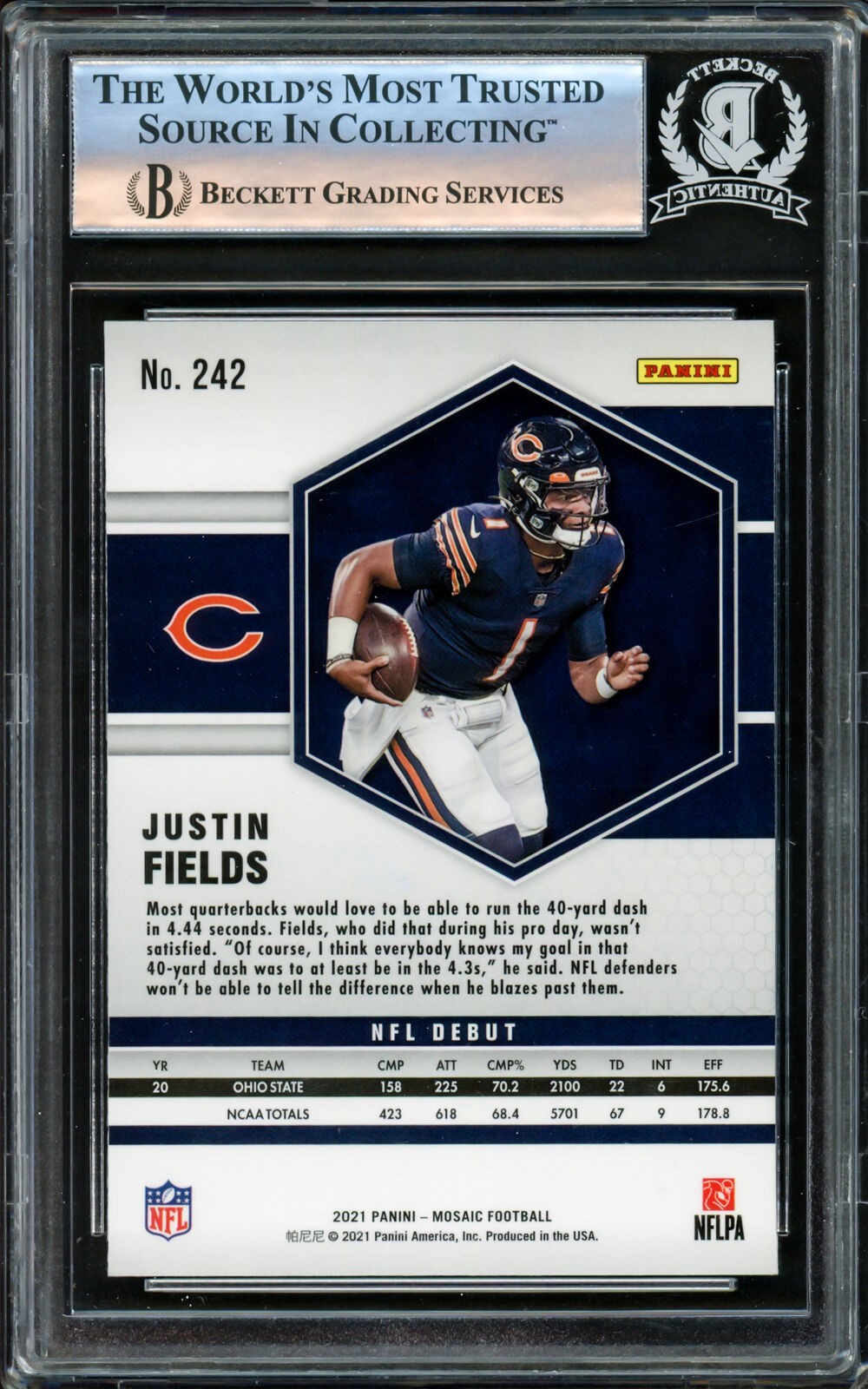 Justin Fields Autographed Signed 2021 Mosaic RC 242 Chicago Bears Beckett