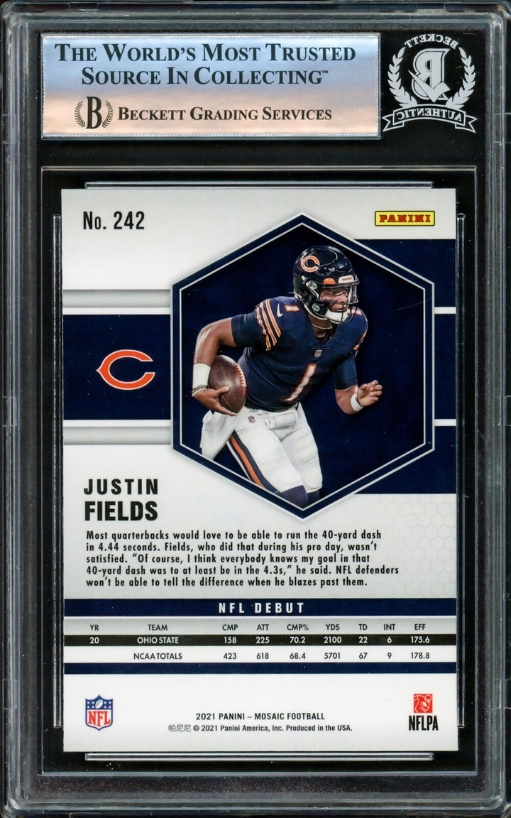 Justin Fields Autographed Signed 2021 Mosaic RC 242 Chicago Bears Beckett