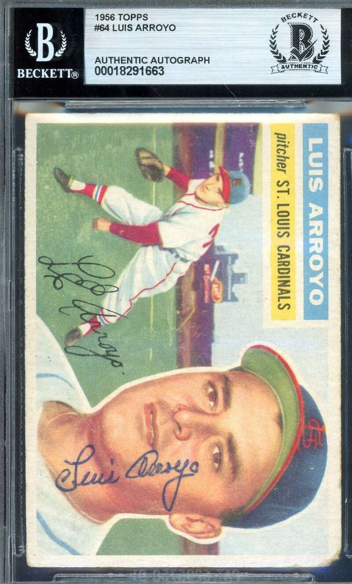Luis Arroyo Beckett BAS Signed 1956 Topps Rookie Autograph