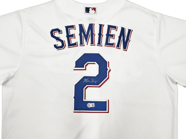 Texas Rangers Marcus Semien Signed White Nike Jersey Size L Beckett Wit