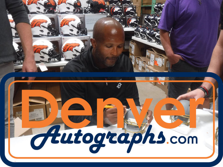 Champ Bailey Autographed/Signed Denver Broncos Slate Mini Helmet Beckett 48651