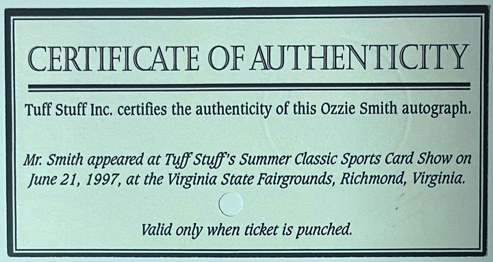 Ozzie Smith signed St. Louis Cardinals MLB 8x10 Photo- COA/Show Ticket/HOF