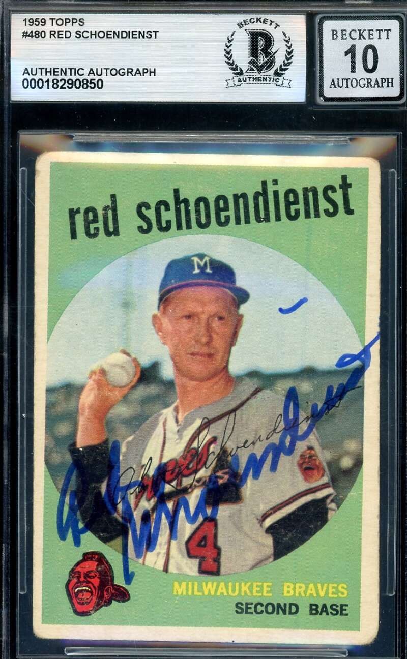Red Schoendienst Gem Mint 10 Beckett BAS Signed 1959 Topps Autograph