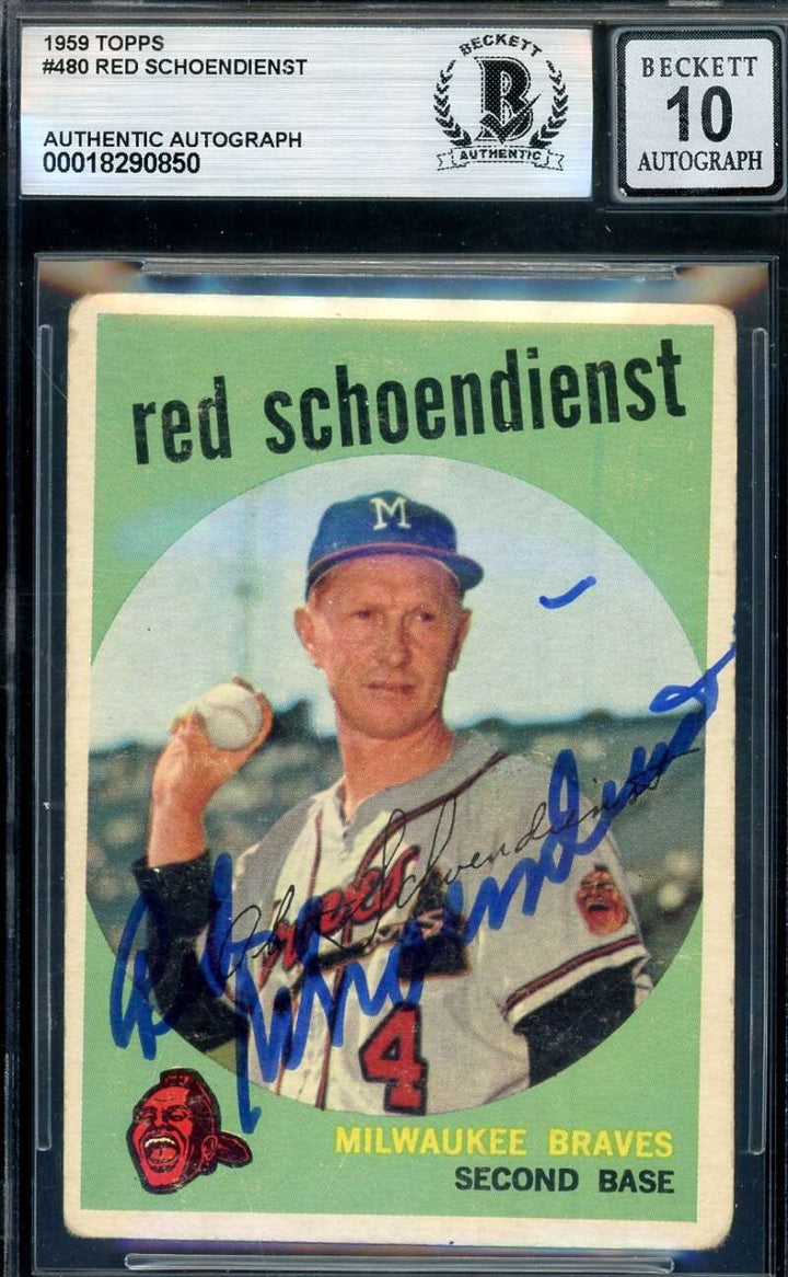 Red Schoendienst Gem Mint 10 Beckett BAS Signed 1959 Topps Autograph