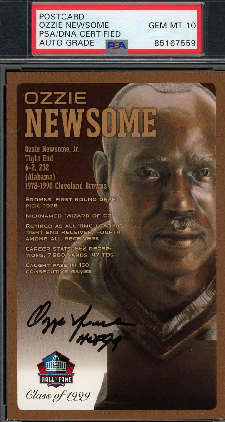 Ozzie Newsome Gem Mint 10 PSA DNA Signed HoF Bronze Bust Postcard /150 Autograph