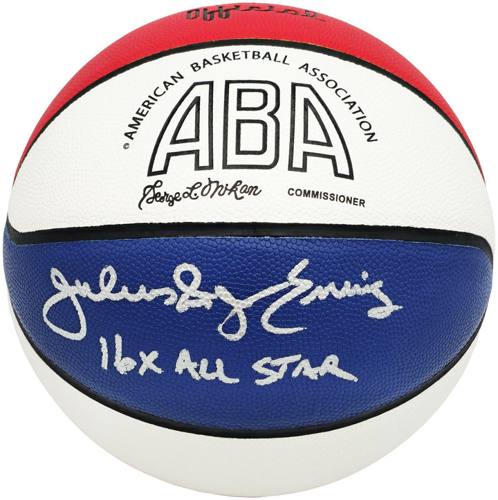 Julius Dr J Erving Auto ABA Logo Red White Basketball Nets 16x All Star Beckett