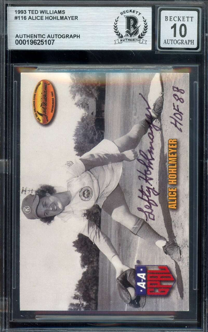 Alice Hohlmayer Gem Mint 10 Beckett BAS Signed 1993 Ted Williams Auto AAGPBL