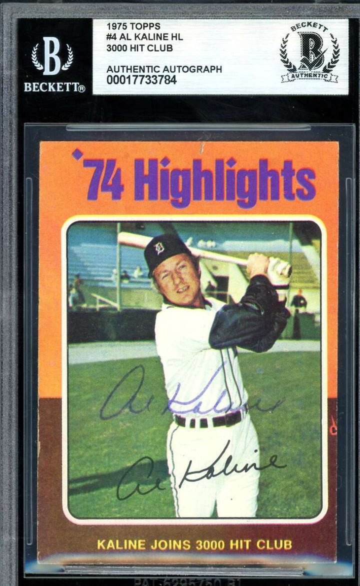 Al Kaline Beckett BAS Vintage Signed 1975 Topps 1974 Highlights Autograph