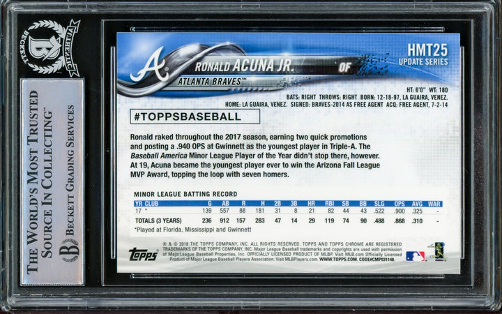 Ronald Acuna Jr. Auto 2018 Topps Chrome Update RC HMT25 Braves Beckett #14612559
