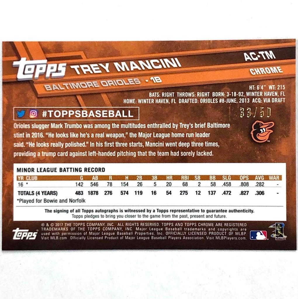 2017 Topps Chrome Sapphire RC Trey Mancini autograph Refractor rookie auto /50