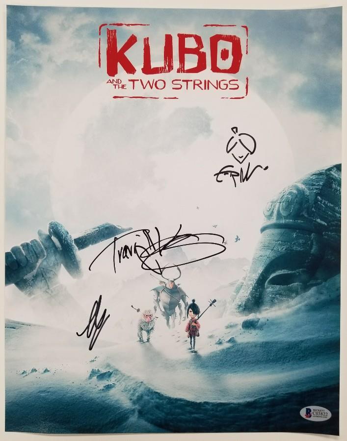 KUBO and the TWO STRINGS Cast(3) Signed 11x14 Photo Parkinson Knight Beckett COA