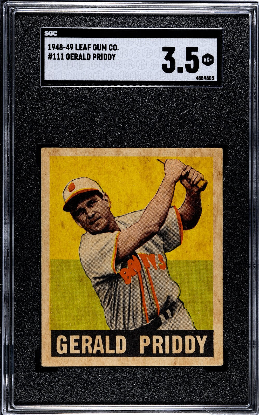 Gerald/Jerry Priddy 1948-49 Leaf Gum Co Card #111 St Louis - SGC Graded 3.5 VG+