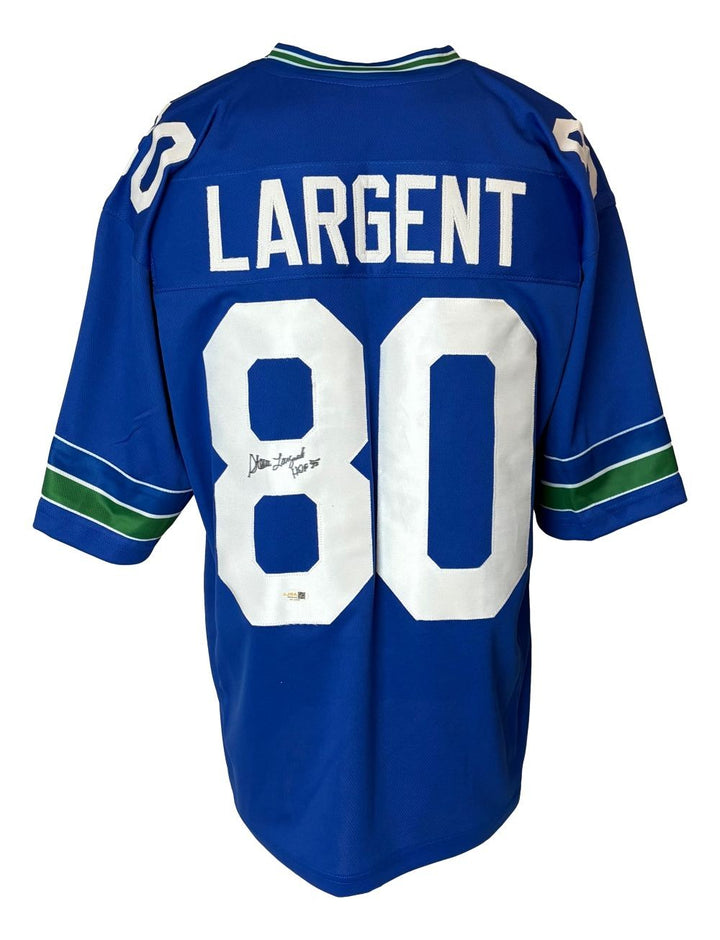 Steve Largent Seattle Signed Blue Football Jersey HOF 95 JSA QR Hologram