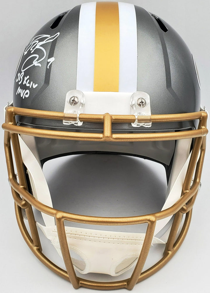 Drew Brees Auto Saints Flash Silver Full Size Rep Speed Helmet SB 44 MVP Beckett
