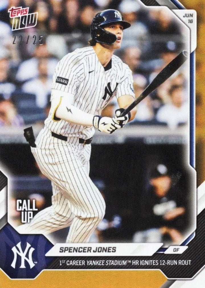 2026 Topps Now Spencer Jones #342 Orange Foil /25 Rookie RC Baseball Card
