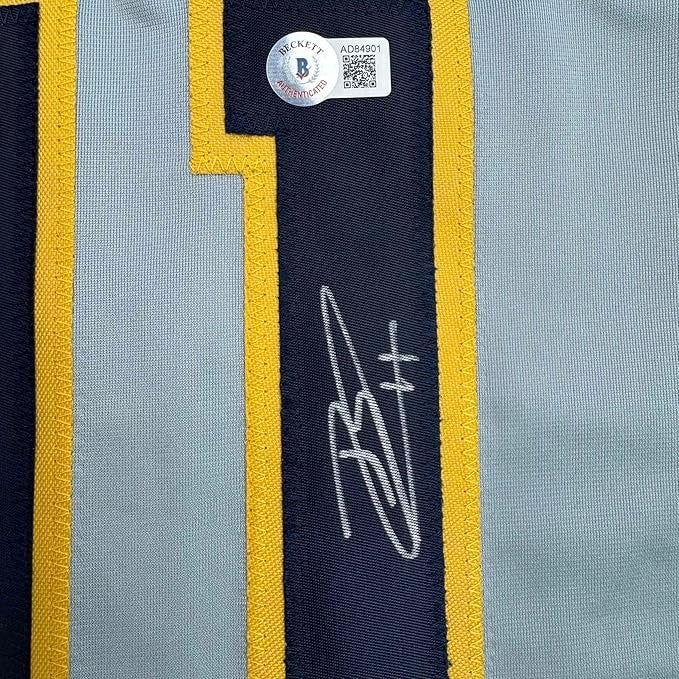 Framed Autographed/Signed Jackson Chourio 35x39 Milwaukee Grey Jersey COA