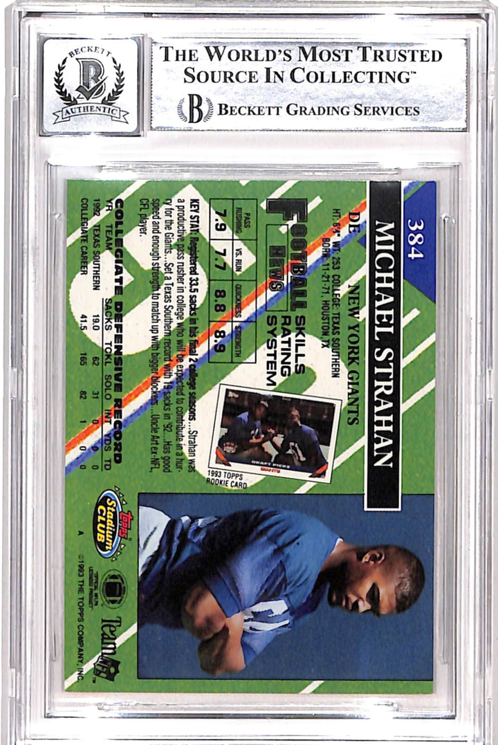 Michael Strahan Signed 1993 Stadium Club #384b 10 Auto Beckett 42730