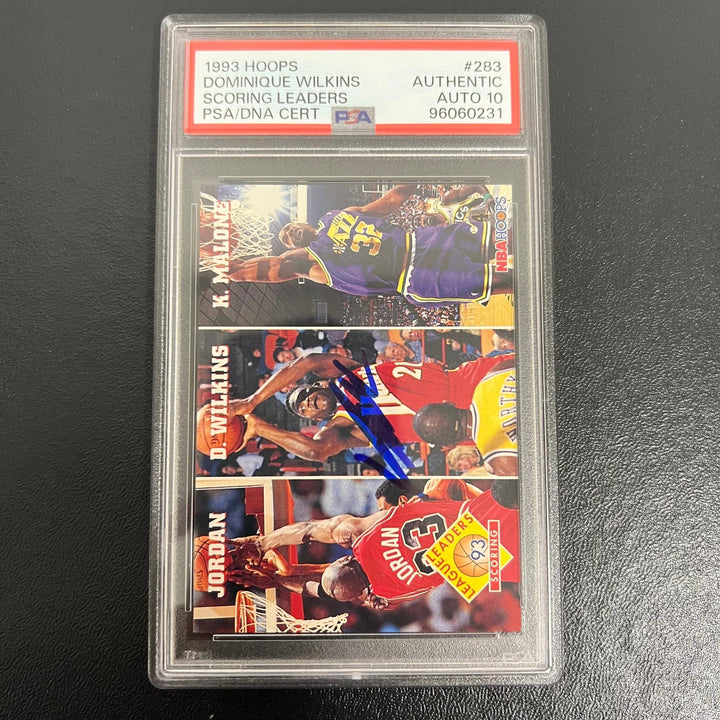 1993 NBA Hoops League Leaders Scoring #283 Dominique Wilkins Signed Card AUTO 10