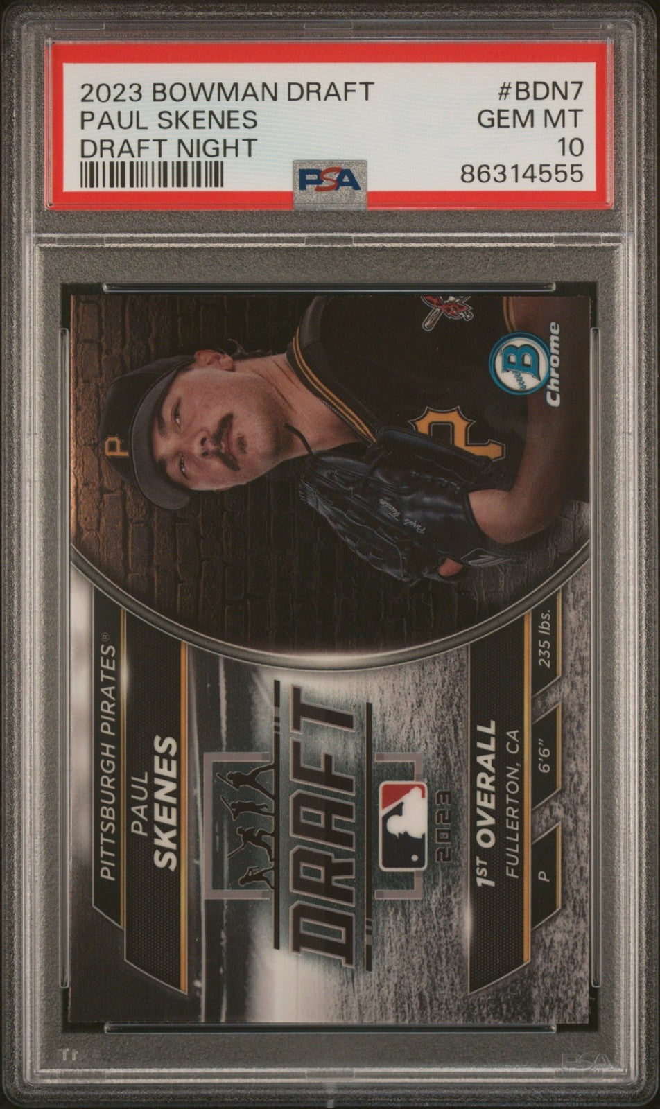 Graded 2023 Bowman Draft Paul Skenes #BDN7 Draft Night RC Card PSA 10
