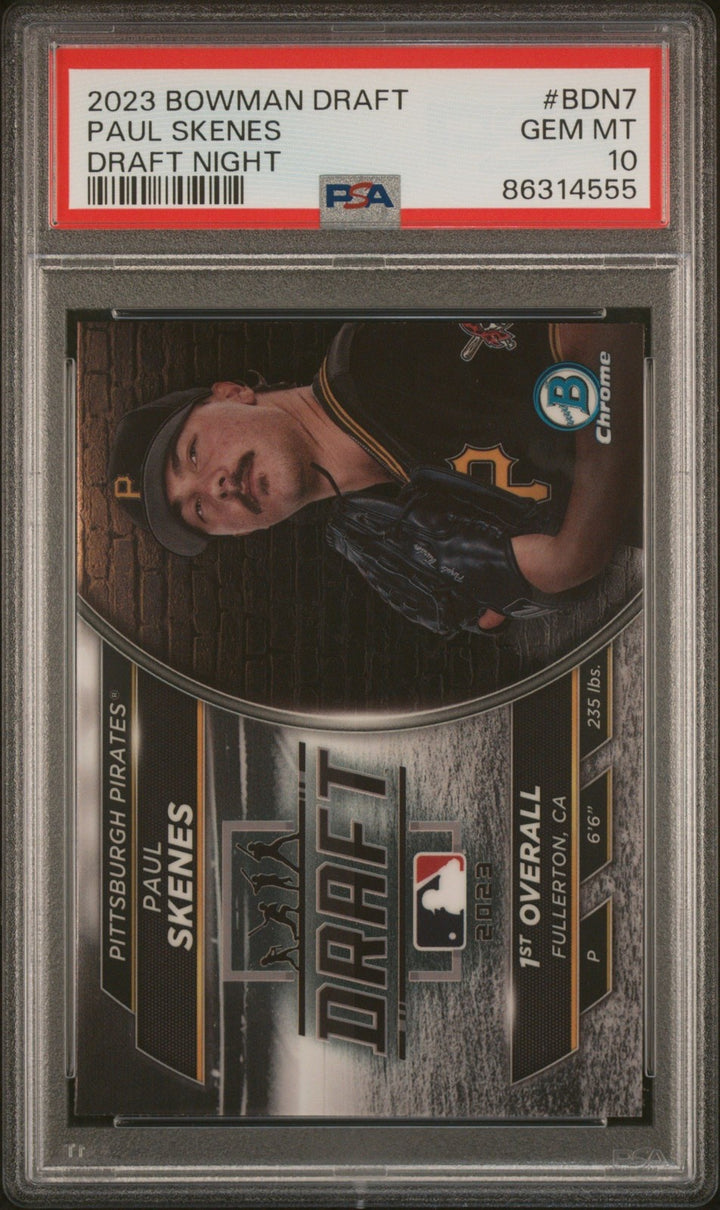 Graded 2023 Bowman Draft Paul Skenes #BDN7 Draft Night RC Card PSA 10
