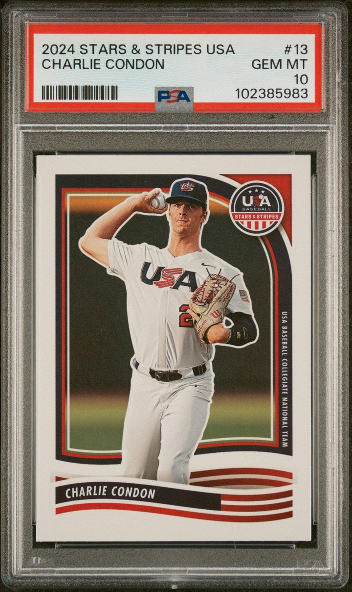Graded 2024 Panini Stars & Stripes USA Charlie Condon #13 Baseball Card PSA 10