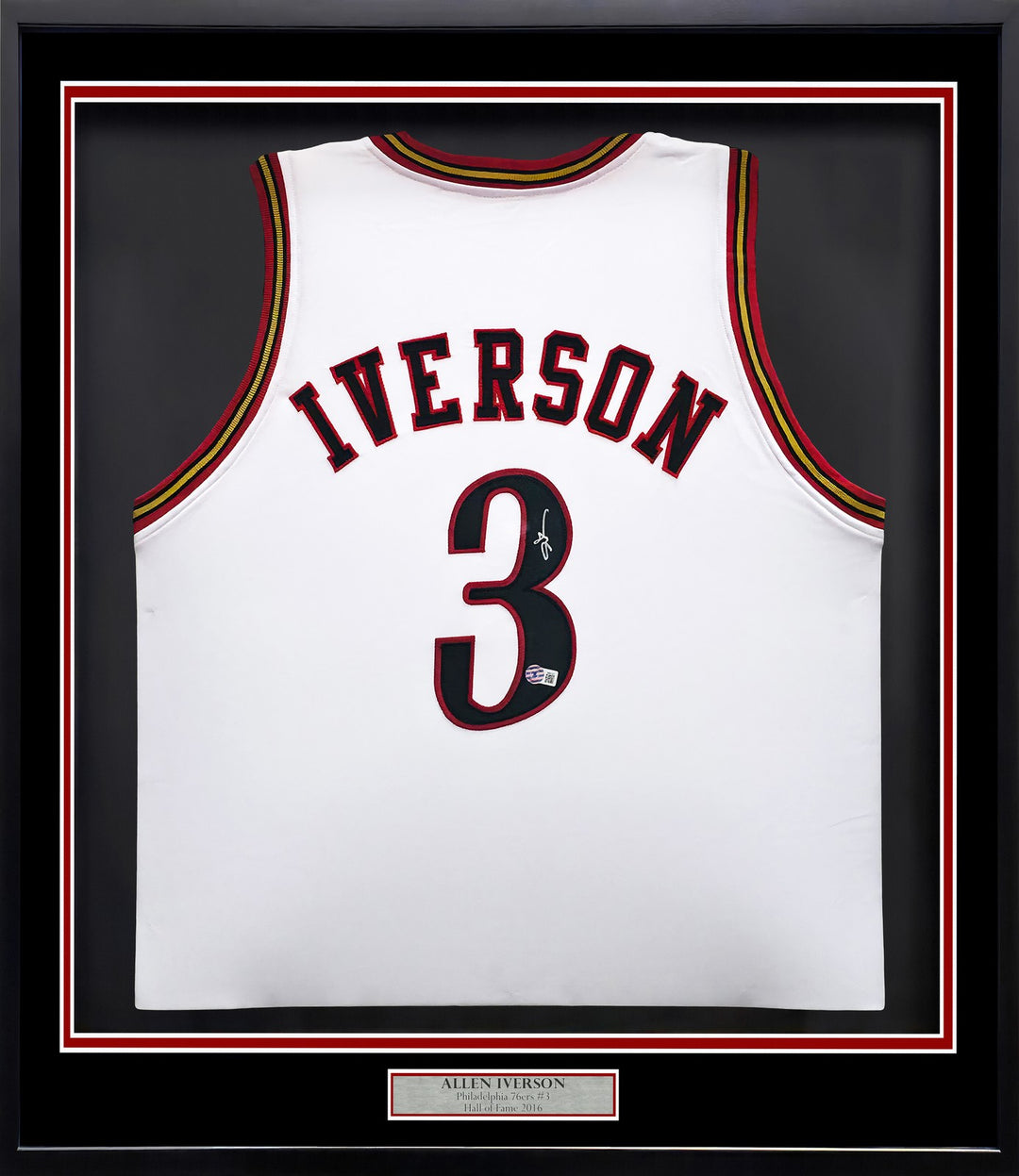Philadelphia 76ers Allen Iverson Signed Framed White Jersey BAS Witness