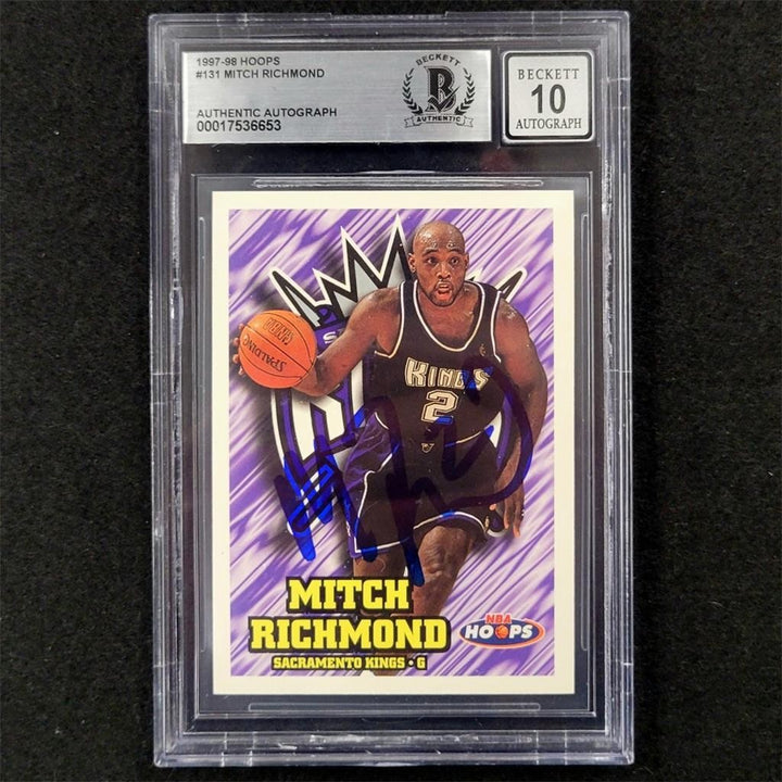 1997-98 NBA Hoops #131 Mitch Richmond signed card Beckett BAS 10 auto