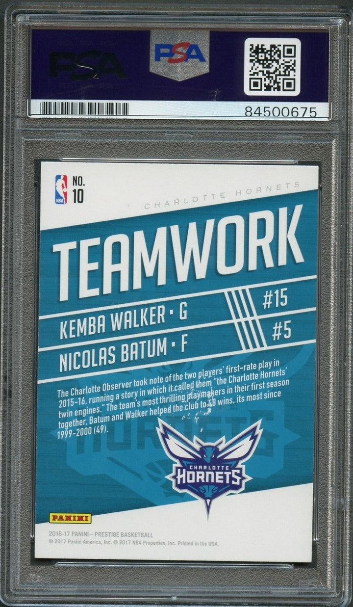 2016-17 Prestige Teamwork #10 Nicolas Batum Signed Card AUTO 10 PSA Slabbed Horn