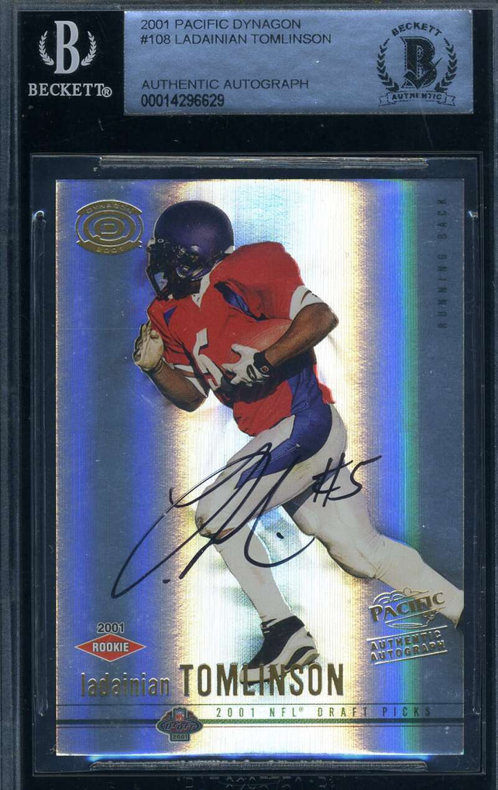 Ladainian Tomlinson BAS Beckett Signed 2001 Pacific Dynagon Rookie Refractor