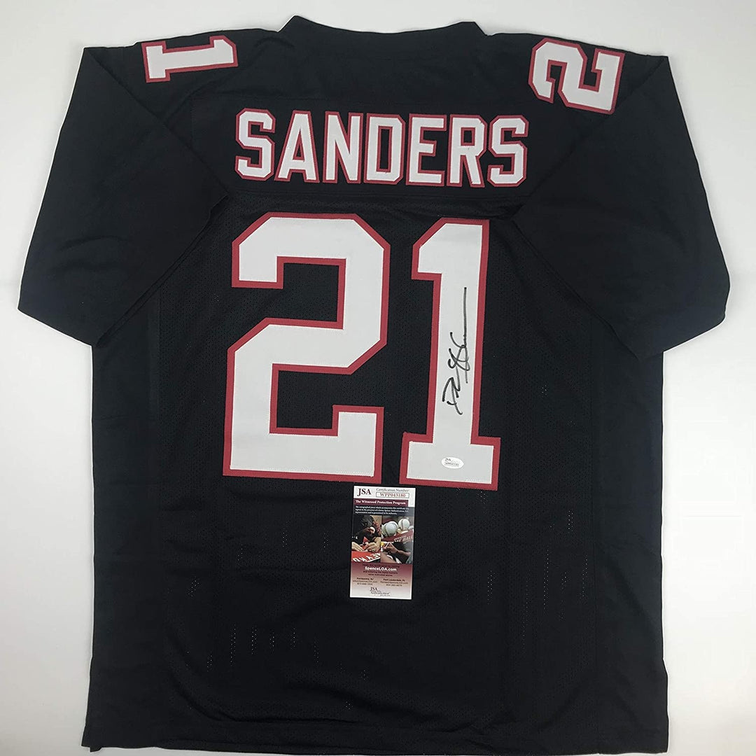 Autographed/Signed Deion Sanders Atlanta Black Football Jersey JSA COA