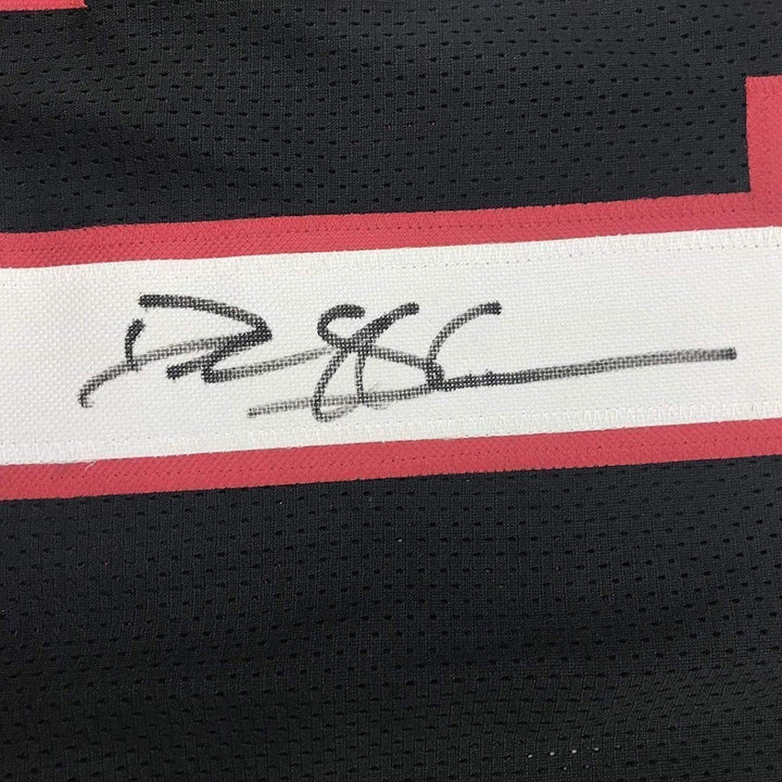 Framed Autographed/Signed Deion Sanders 35x39 Atlanta Black Jersey JSA COA