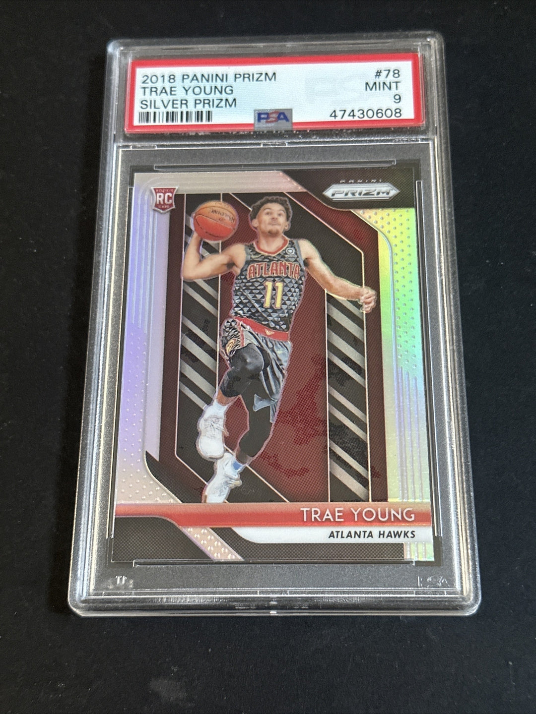 2018-19 Panini Prizm #78 Trae Young Silver Prizm Rookie PSA 9 Mint Rc Hawks
