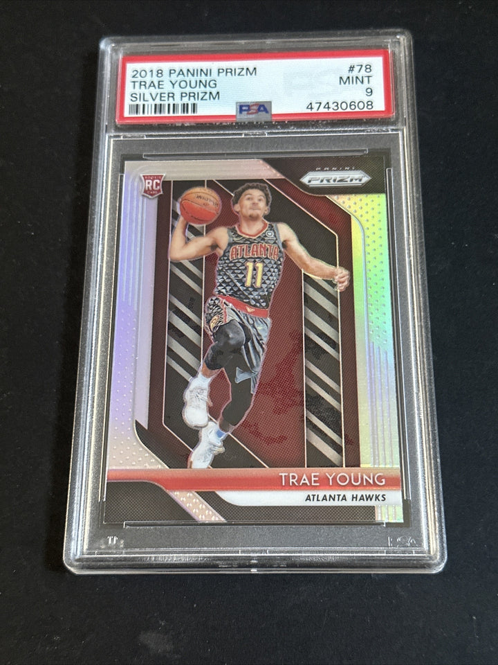 2018-19 Panini Prizm #78 Trae Young Silver Prizm Rookie PSA 9 Mint Rc Hawks