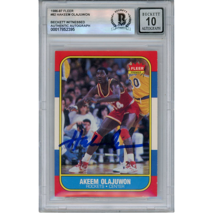Hakeem Olajuwon Autographed 1986 Fleer #82 Slabbed Trading Card Beckett 50660