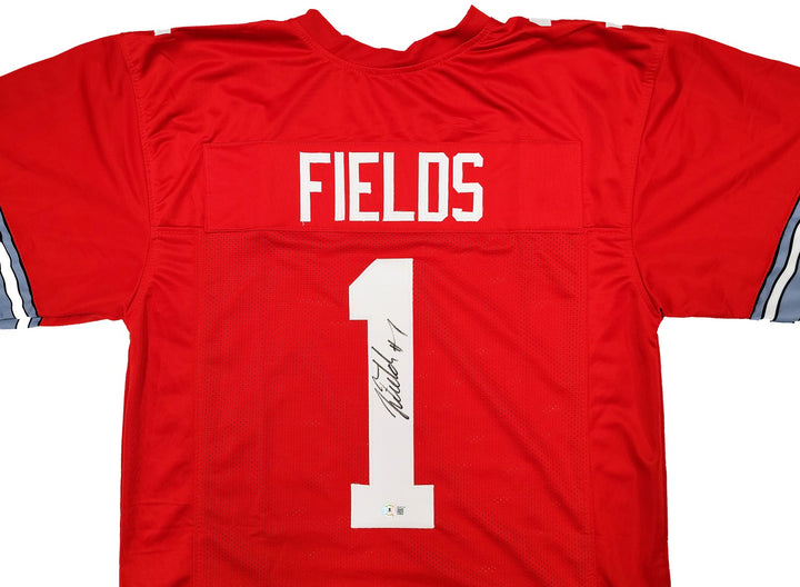 Ohio State Buckeyes Justin Fields Autographed Signed Red Jersey Beckett
