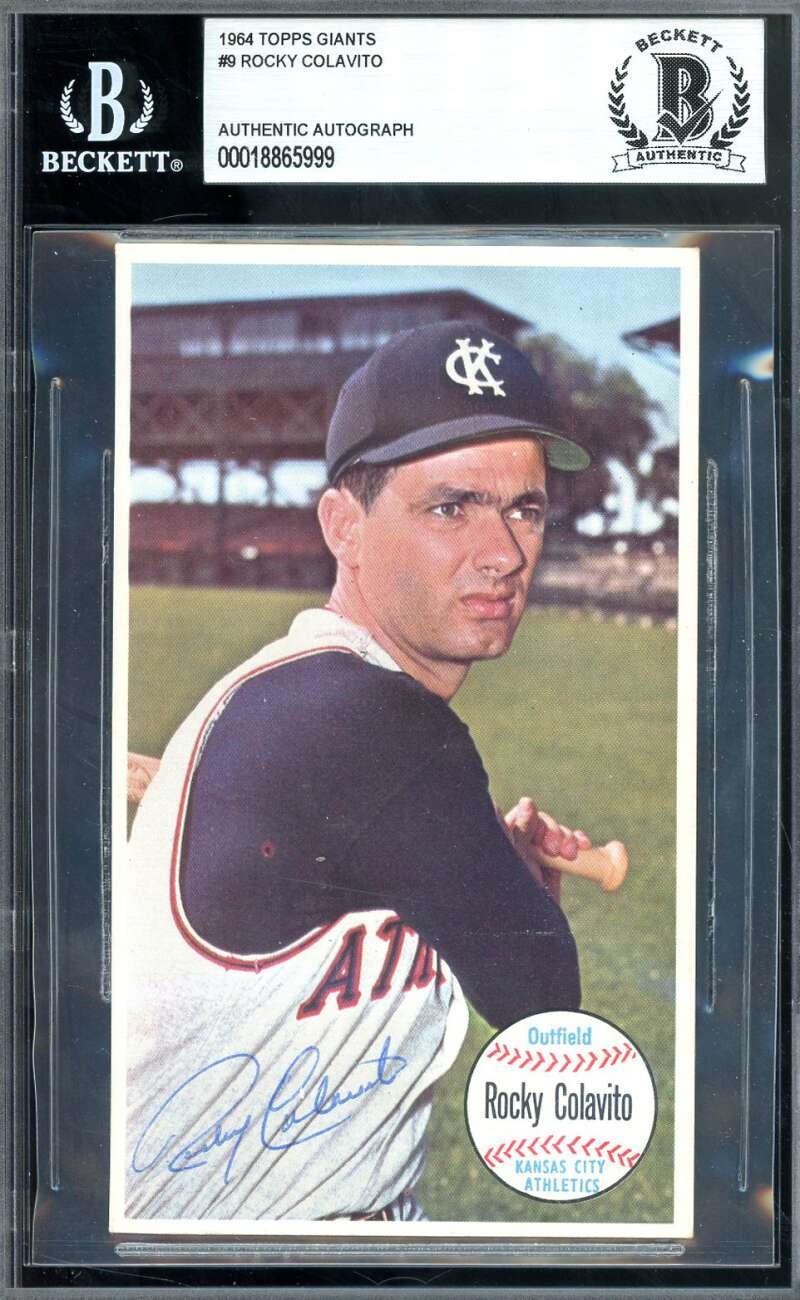 Rocky Colavito Beckett BAS Signed 1964 Topps Giants Autograph