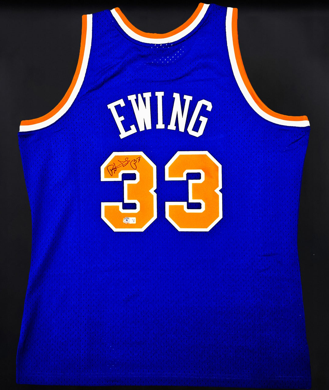 New York Knicks Patrick Ewing Signed Framed Blue M&N HWC Swingman Jersey