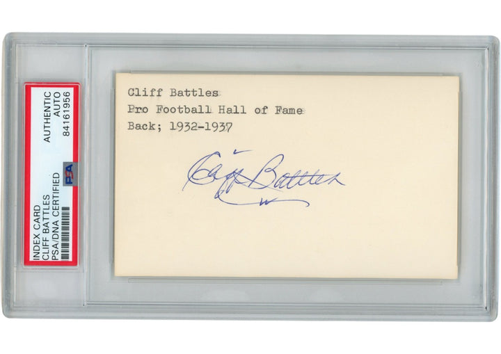 Cliff Battles Autographed Washington Redskins Index Card Slabbed PSA 54888