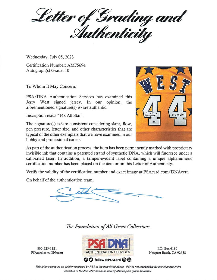 Jerry West Signed All-Star Jersey PSA/DNA Auto 10 Lakers Autographed