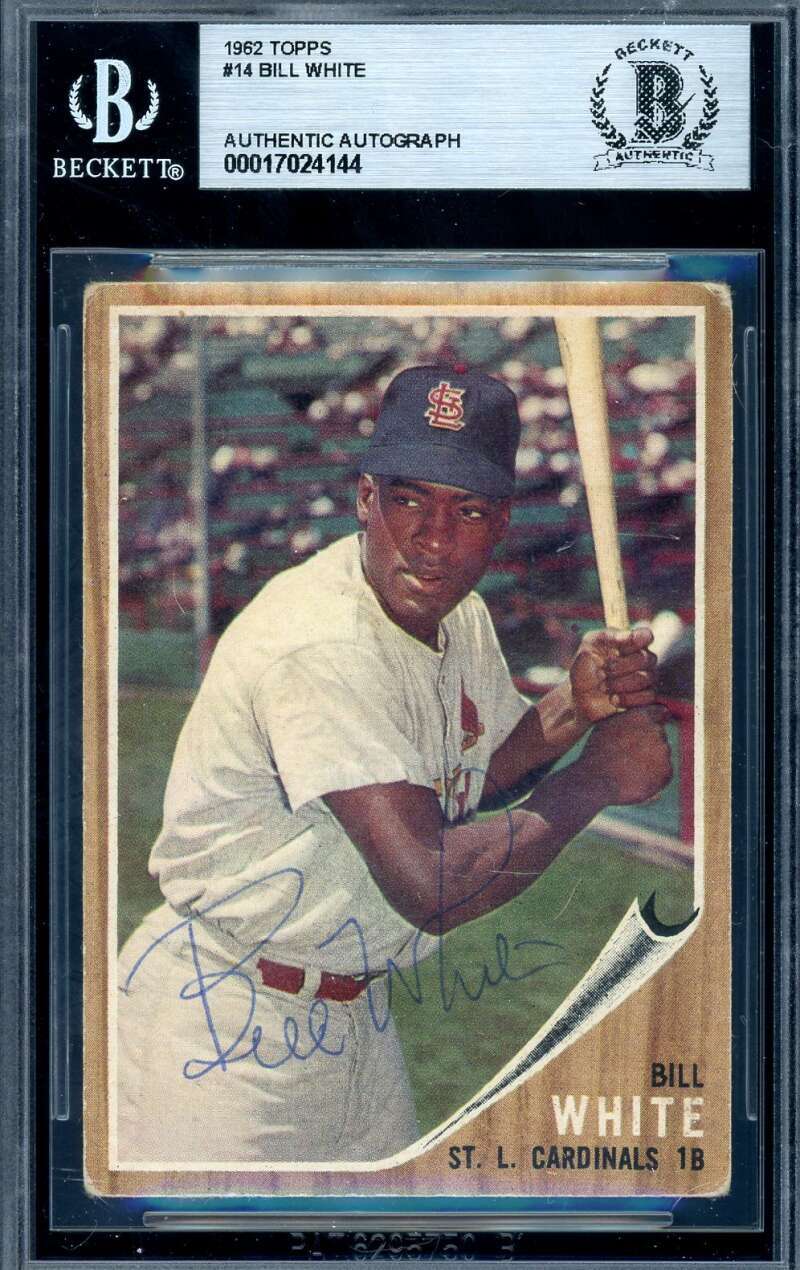 Bill White Beckett BAS Signed 1962 Topps Autograph