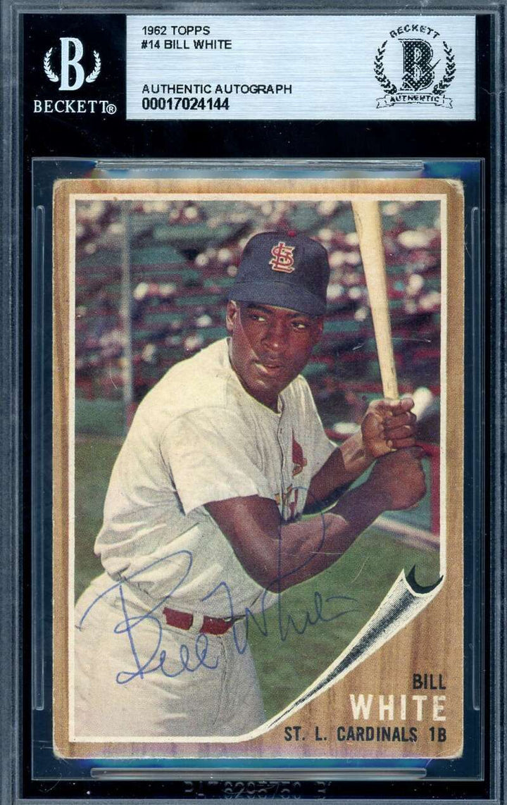 Bill White Beckett BAS Signed 1962 Topps Autograph