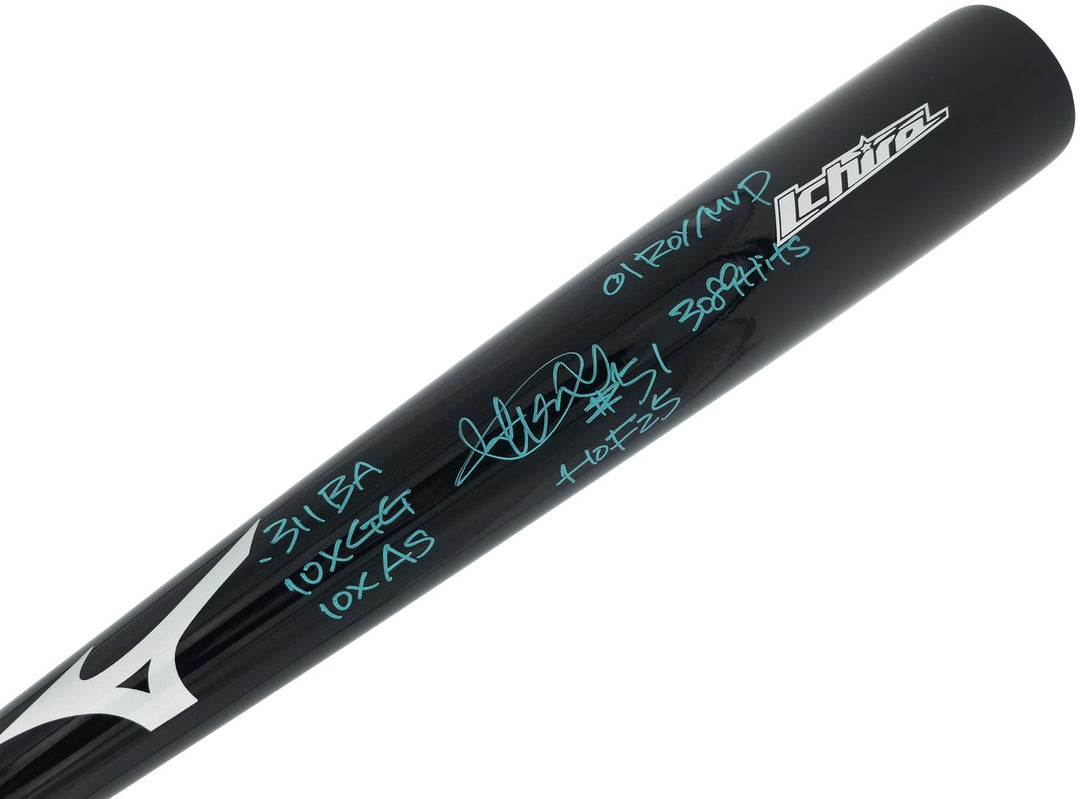 Ichiro Suzuki Auto Black Mizuno Player Model Bat Mariners 7 Stat Beckett Witness