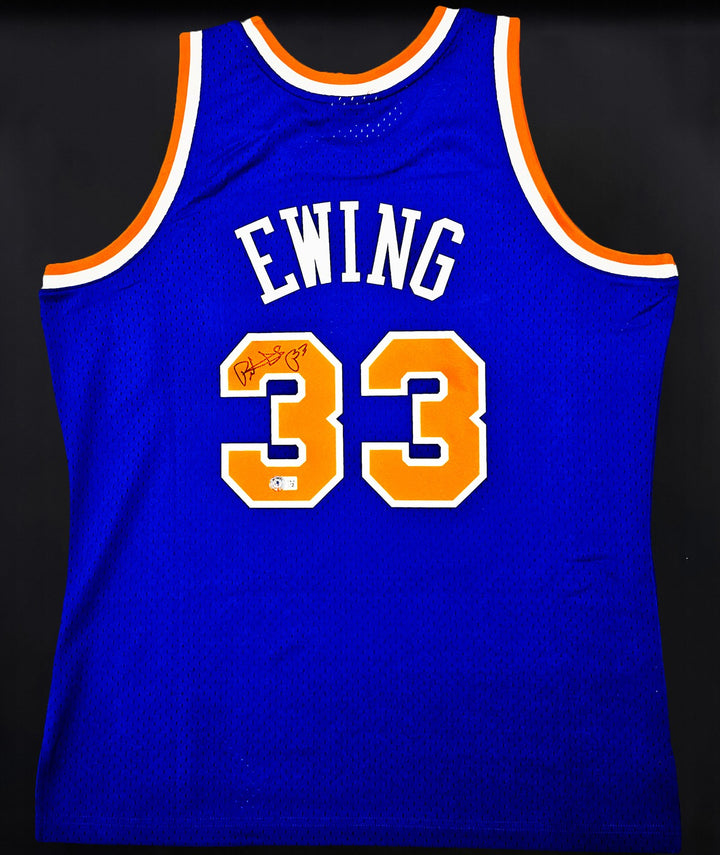 New York Knicks Patrick Ewing Signed Framed Blue M&N HWC Swingman Jersey