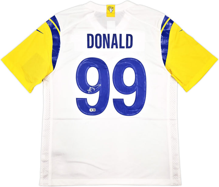 Rams Aaron Donald Signed White Nike On Field Jersey Size L Beckett Witness