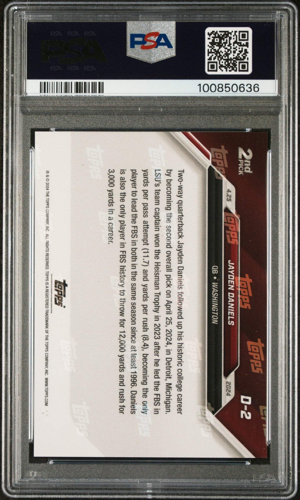 Graded 2024 Topps Now Jayden Daniels #D2 Rookie RC Football Card PSA 10 Gem Mint