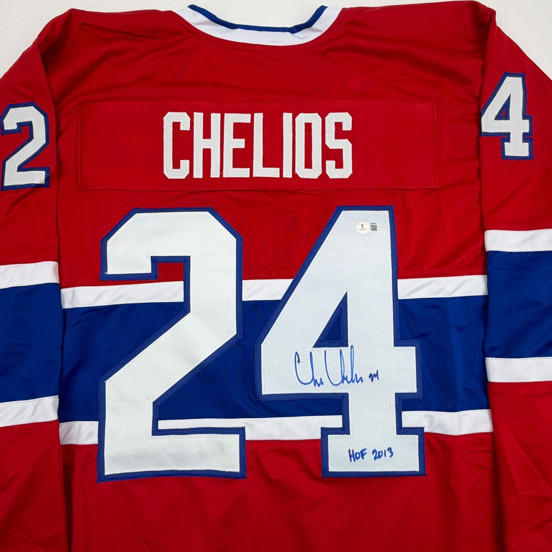 Autographed/Signed Chris Chelios Montreal Red Hockey Jersey Beckett BAS COA