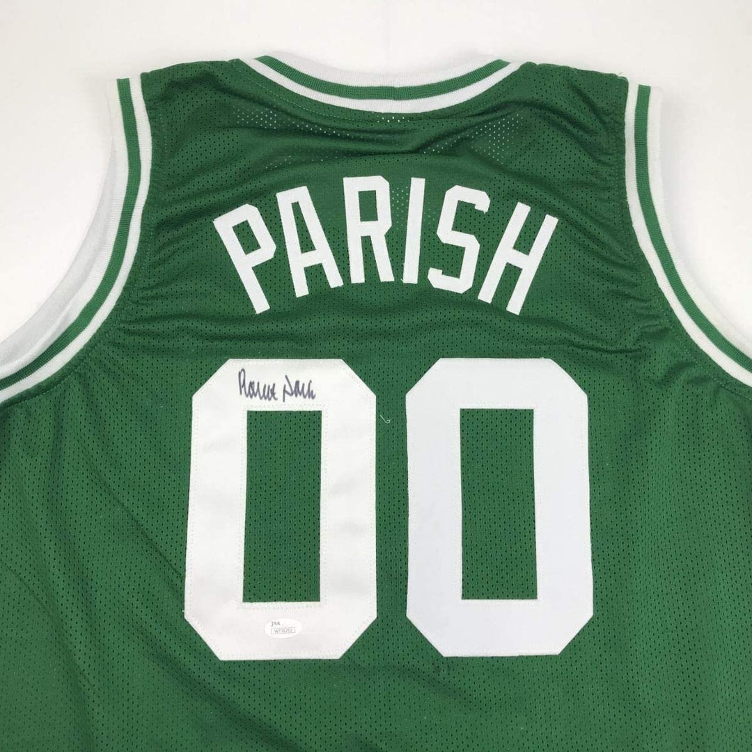 Autographed/Signed Robert Parish Boston Green Jersey JSA COA Holo