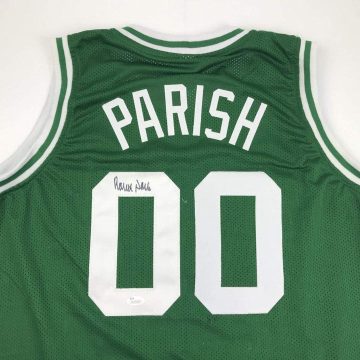 Autographed/Signed Robert Parish Boston Green Jersey JSA COA Holo